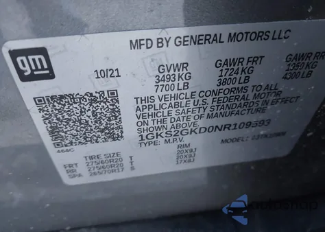 2022 GMC Yukon Xl 4Wd Slt z USA, uszkodzony, nr VIN 1GKS2GKD0NR109593